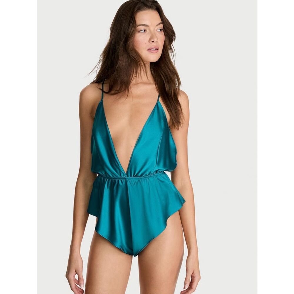 Victoria’s Secret NEW Plunging Flutter Romper Lingerie XL True Teal